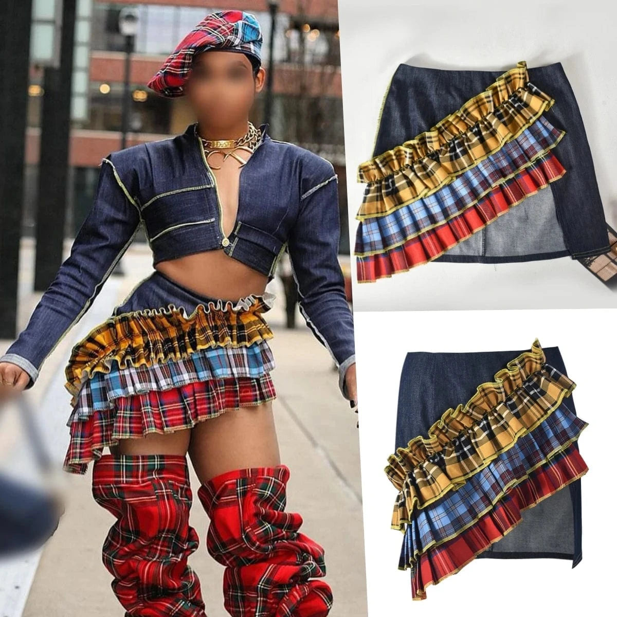 31618 New Arrivals 2024 Spring And Summer Casual Jeans Denim Patchwork Skirt Women's Skirts