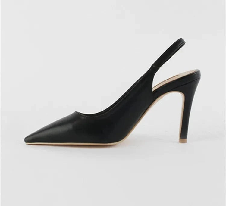 32 / Black 9cm Women Casual Solid Color Slingback High Heels Sandals Pointed Toe Summer Wrap Toe Dress Shoes