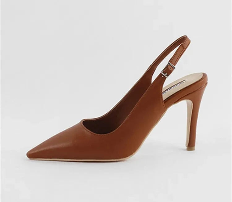 32 / Dark Brown 9cm Women Casual Solid Color Slingback High Heels Sandals Pointed Toe Summer Wrap Toe Dress Shoes
