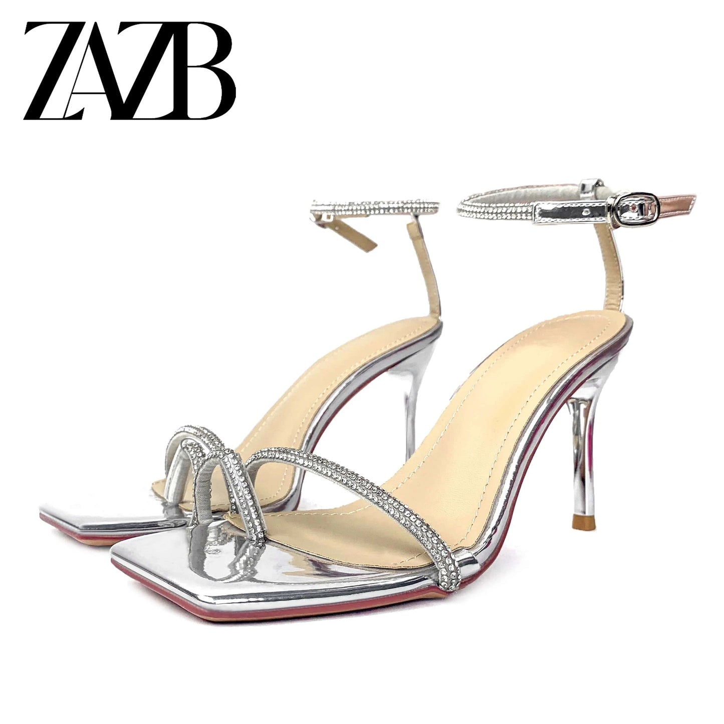 32 / silver Design new dress formal Shiny Rhinestone Women's high heel shoes office wedding dinner party grace occupation banquet ladies