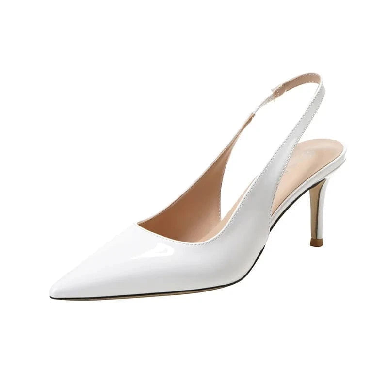 32 / White 7cm Wrap Toe Women Sandals Ladies New Pointed Toe Slingback Patent Leather Dress Shoes High Quality Shallow Pumps For Office Ladies