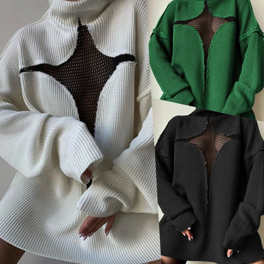 32182 Women Newest 2024 Fall Winter Fashion Streetwear Lady Casual Pullover Styles Mesh Hollow Out Knitted Sweater Women Tops