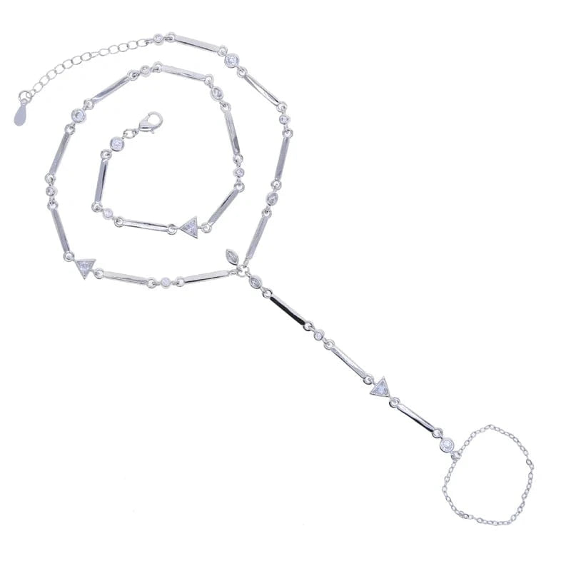 33+5cm / B149-silver Gold Plated Fashion Women Jewelry Geometric Bar CZ Charm Double Wrist Hand Chain Bracelet For Women