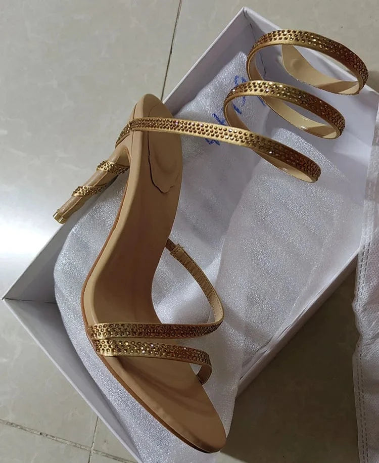 33 / 8cm Champagne Bridal Sandals Ladies Springs Heeed Gladiator sandals Luxury Wedding Rhinestone Stiletto Fashion Sexy High Heeled Sandals