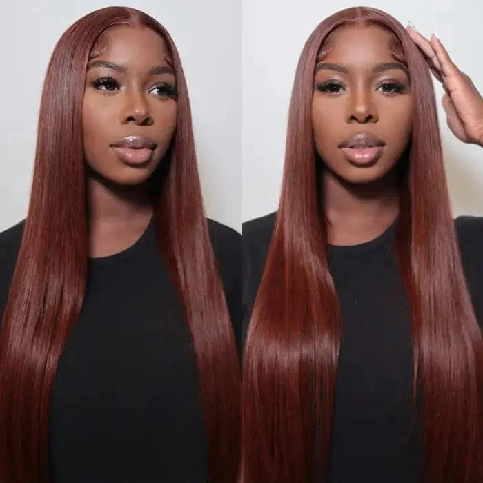 #33 Auburn Brown Red Color Curly Body Wave 13x4 Lace Frontal Wigs Transparent Lace Glueless Human Hair Wig