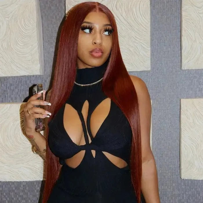 #33 Auburn Brown Red Color Curly Body Wave 13x4 Lace Frontal Wigs Transparent Lace Glueless Human Hair Wig