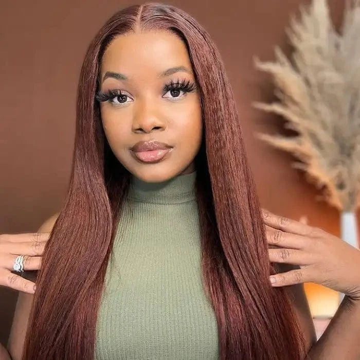 #33 Auburn Brown Red Color Curly Body Wave 13x4 Lace Frontal Wigs Transparent Lace Glueless Human Hair Wig