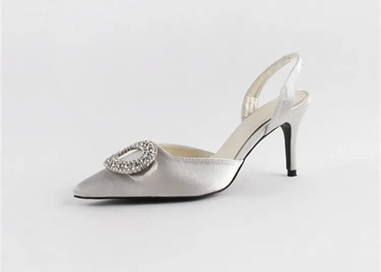 33 / White New Spring Autumn Female High Heels Stilettos Point Toe Shallow Buckle Women Sandals Outside Banquet Ladies Dress Shoes