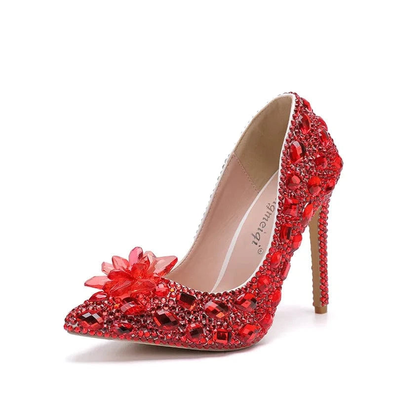 34 / 1 S4657F  Crystal new 11cm multi-color high-heeled stiletto low-top pointed blue banquet wedding high-heeled shoes