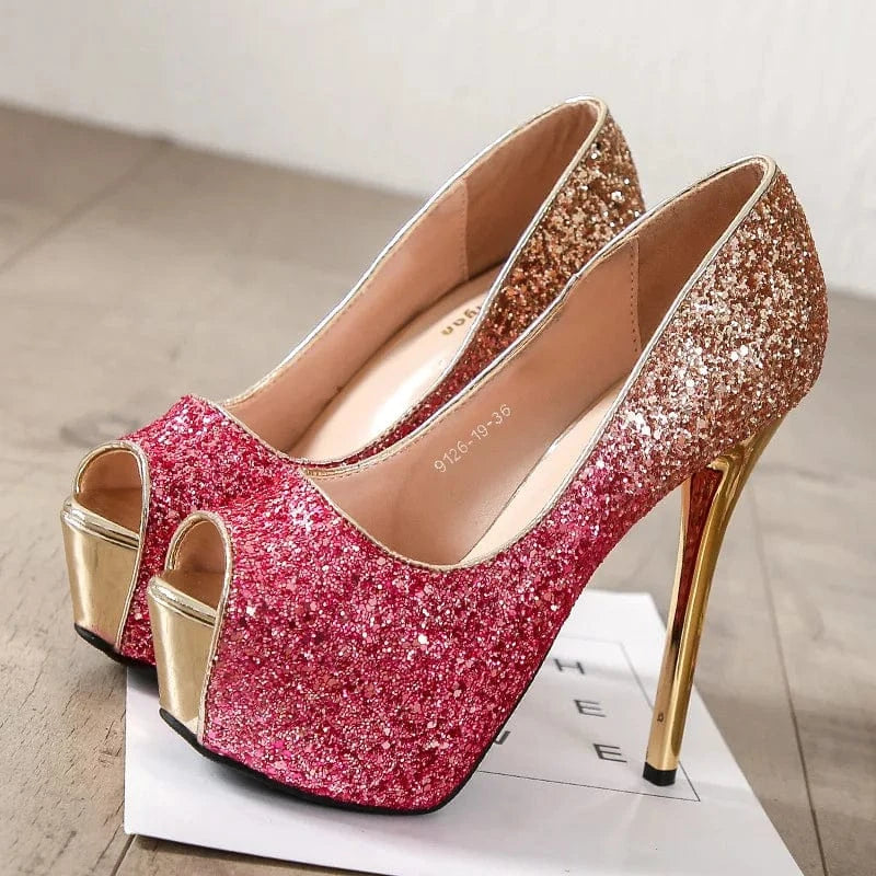34 / 1 Womens Shoes Fashion Sequins Gradient Nightclub Stiletto Platform High Heels Wedding Shoes Red Bottom High Heels Platform Heels