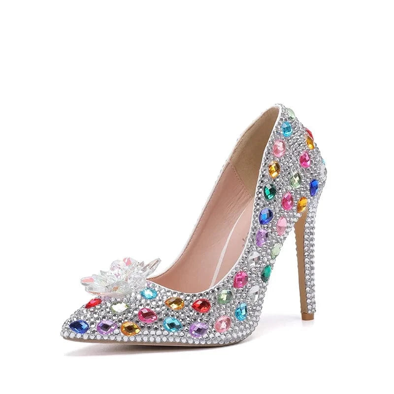 34 / 10 S4657F  Crystal new 11cm multi-color high-heeled stiletto low-top pointed blue banquet wedding high-heeled shoes