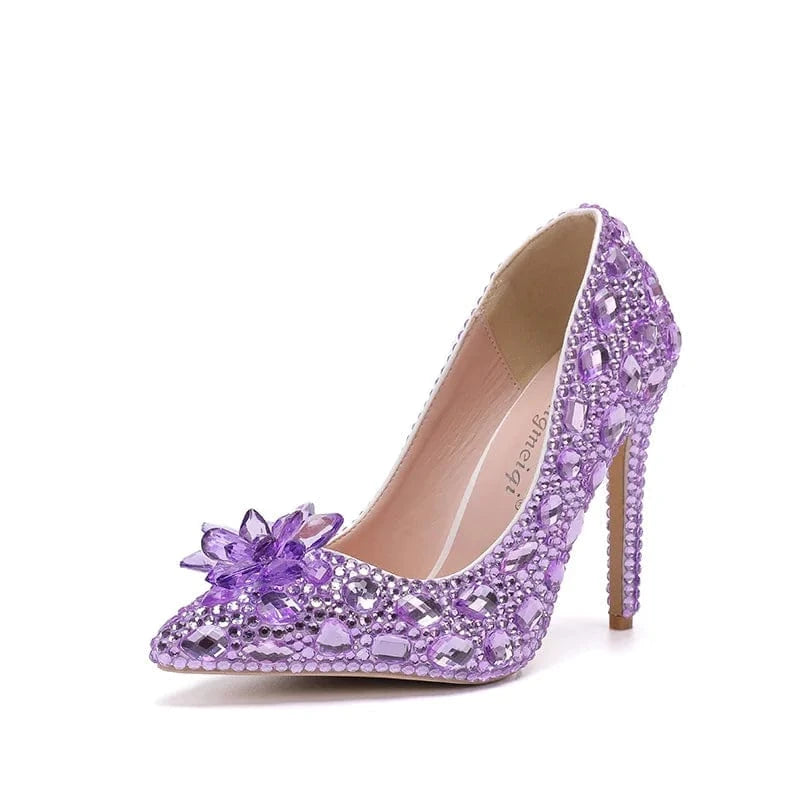 34 / 11 S4657F  Crystal new 11cm multi-color high-heeled stiletto low-top pointed blue banquet wedding high-heeled shoes