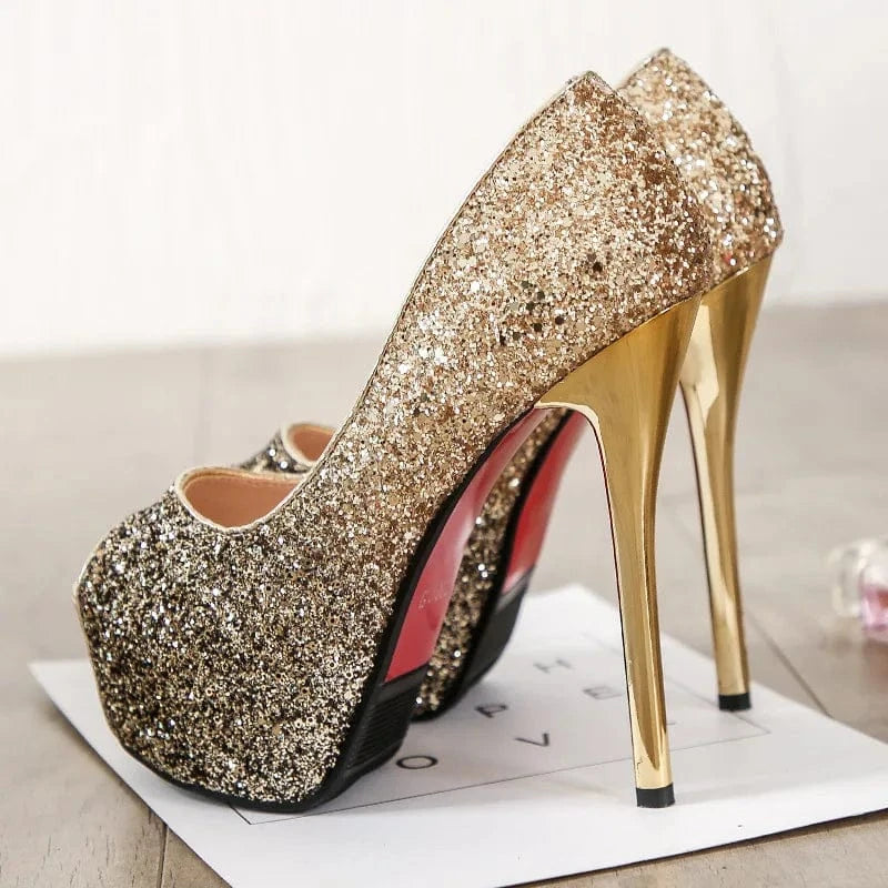 34 / 3 Womens Shoes Fashion Sequins Gradient Nightclub Stiletto Platform High Heels Wedding Shoes Red Bottom High Heels Platform Heels