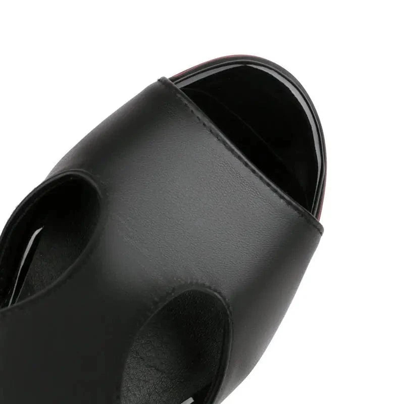 34-39 Fish billed high heels thick heeled sandals Thick bottom sexy back zipper hollow out cool boots  Heeled sandals|lace up