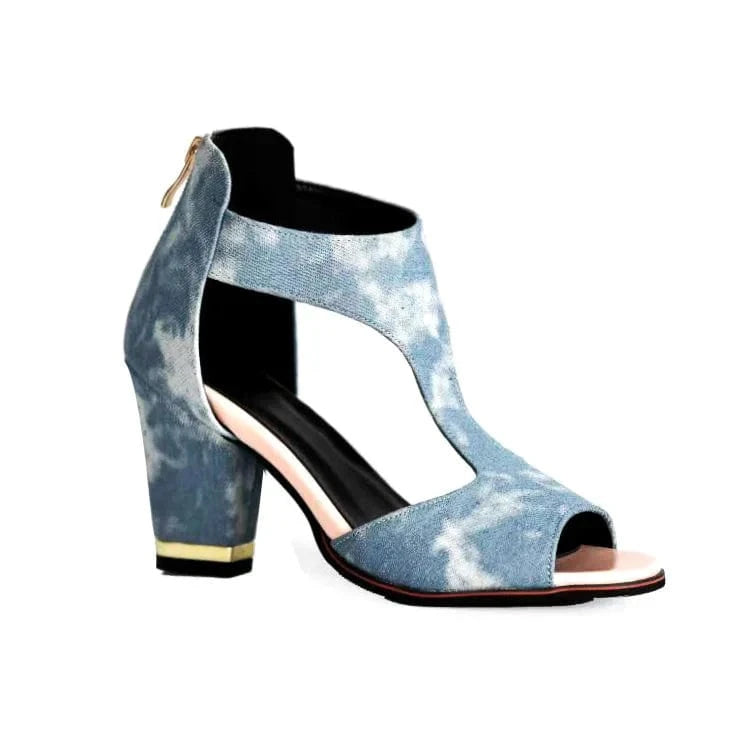 34-39 Fish billed high heels thick heeled sandals Thick bottom sexy back zipper hollow out cool boots  Heeled sandals|lace up