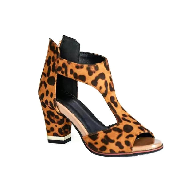 34-39 Fish billed high heels thick heeled sandals Thick bottom sexy back zipper hollow out cool boots  Heeled sandals|lace up