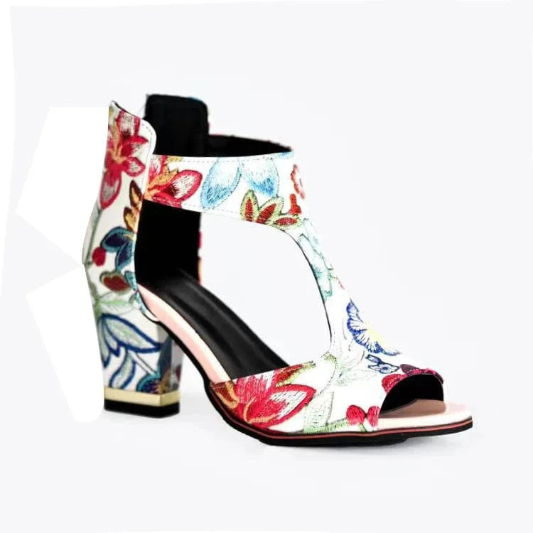 34-39 Fish billed high heels thick heeled sandals Thick bottom sexy back zipper hollow out cool boots  Heeled sandals|lace up