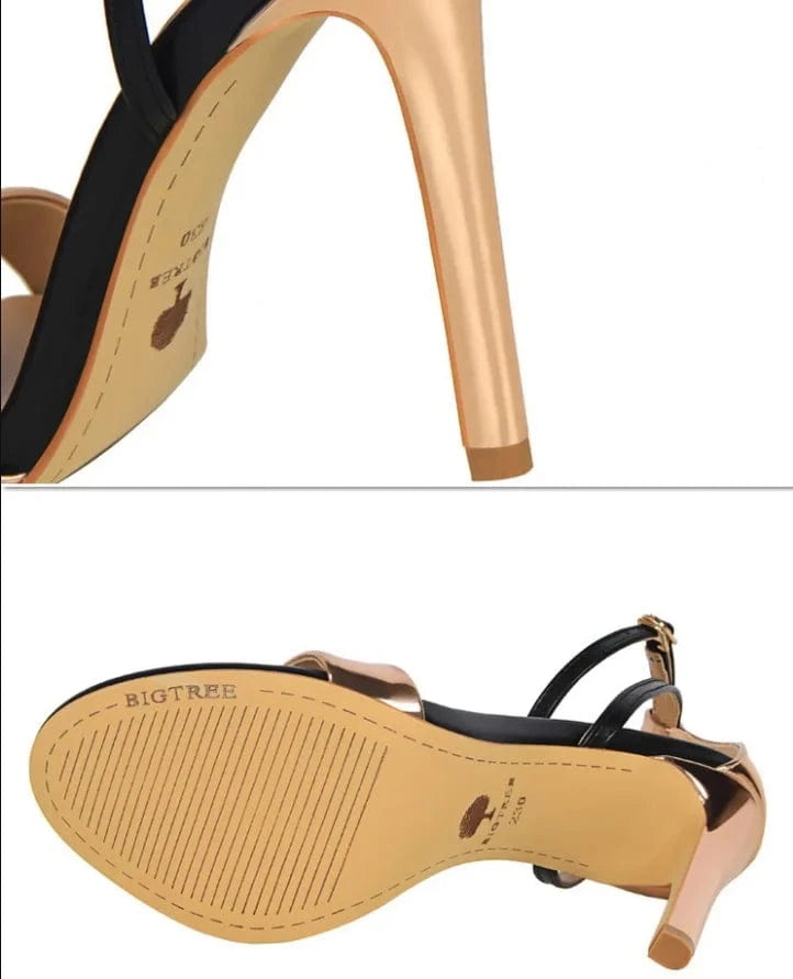 34-40 Fashion Sexy Nightclub Slim Heel Super High Heel Hollow out Color Block One word Open Toe Hollow out Women Sandals