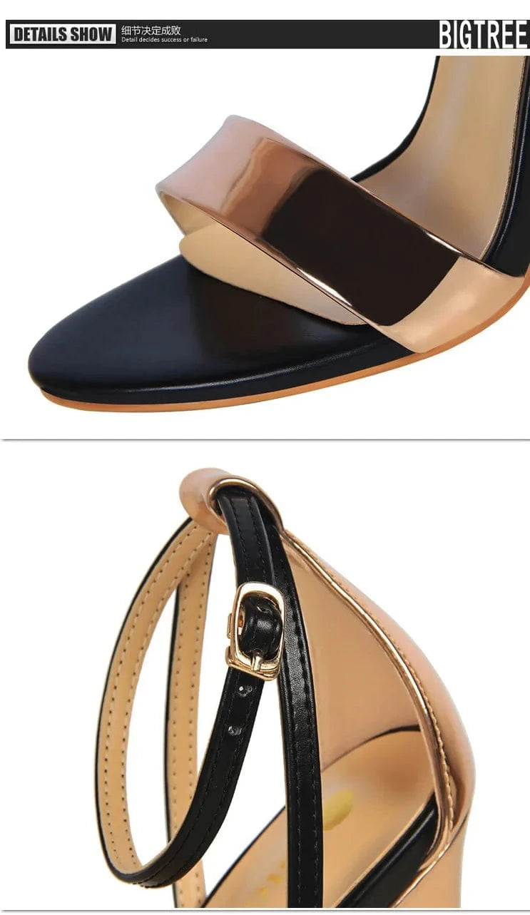 34-40 Fashion Sexy Nightclub Slim Heel Super High Heel Hollow out Color Block One word Open Toe Hollow out Women Sandals