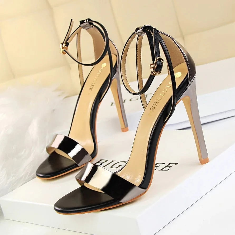 34-40 Fashion Sexy Nightclub Slim Heel Super High Heel Hollow out Color Block One word Open Toe Hollow out Women Sandals