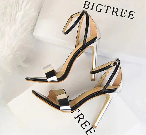 34-40 Fashion Sexy Nightclub Slim Heel Super High Heel Hollow out Color Block One word Open Toe Hollow out Women Sandals