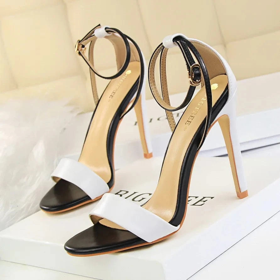 34-40 Fashion Sexy Nightclub Slim Heel Super High Heel Hollow out Color Block One word Open Toe Hollow out Women Sandals