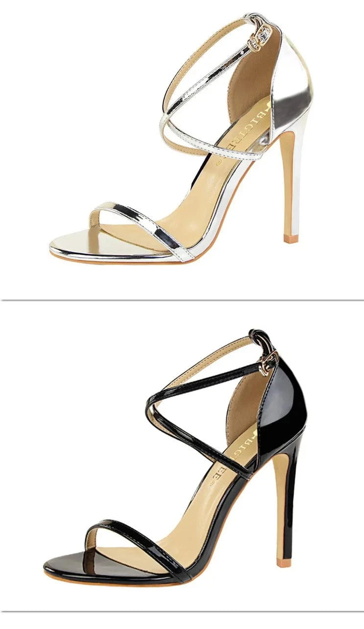 34-40 Fashionable and sexy nightclub sandals Summer slim heels and ultra-high heels Hollow cross strap sandals