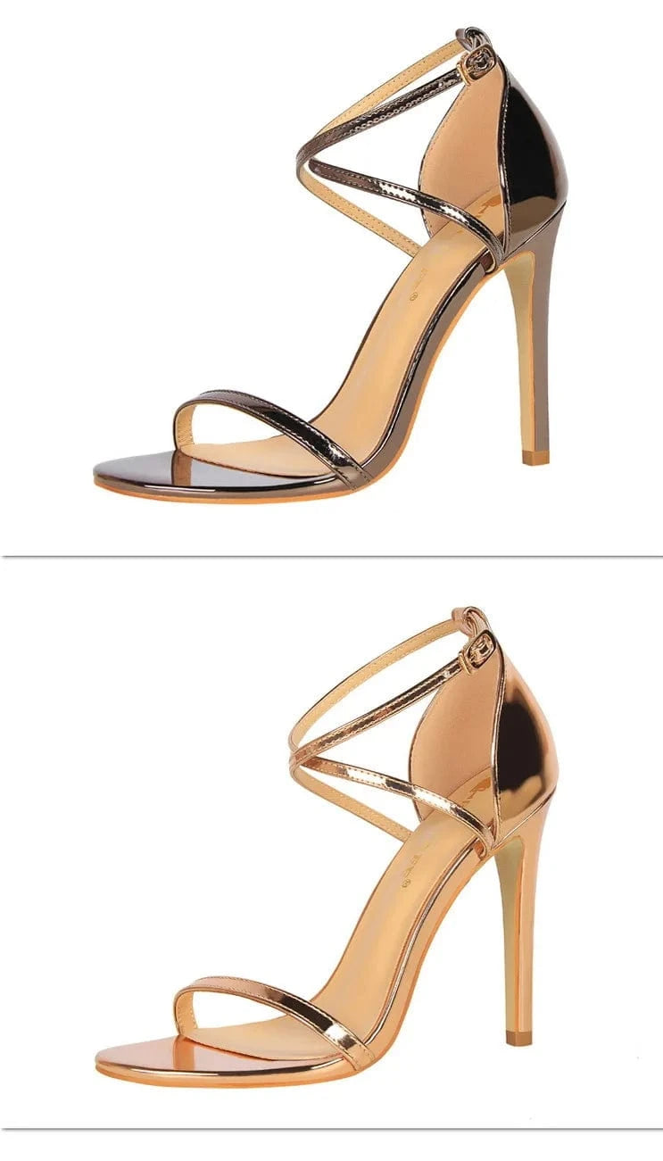 34-40 Fashionable and sexy nightclub sandals Summer slim heels and ultra-high heels Hollow cross strap sandals