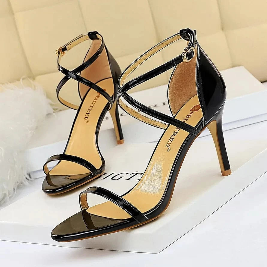 34-40 Fashionable and sexy nightclub sandals Summer slim heels and ultra-high heels Hollow cross strap sandals