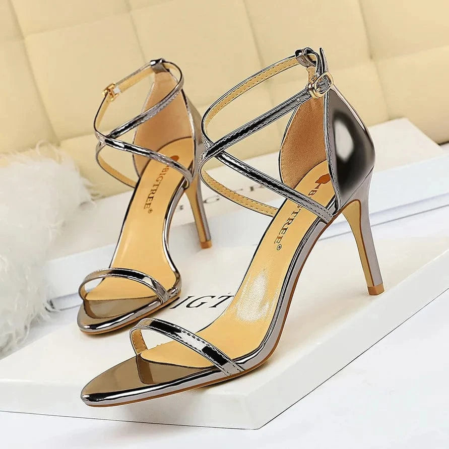 34-40 Fashionable and sexy nightclub sandals Summer slim heels and ultra-high heels Hollow cross strap sandals