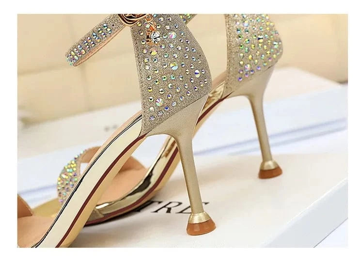 34-41 Summer Sexy Banquet High Heels Slim Heel Open Toe Rhinestone Straight Line High Heel Sandals