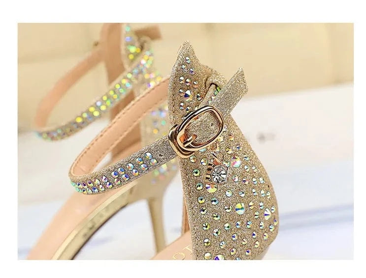 34-41 Summer Sexy Banquet High Heels Slim Heel Open Toe Rhinestone Straight Line High Heel Sandals