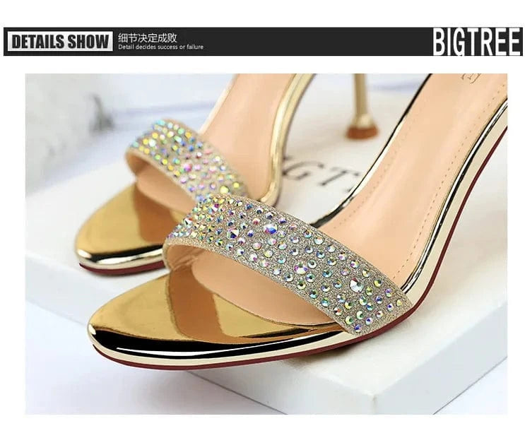 34-41 Summer Sexy Banquet High Heels Slim Heel Open Toe Rhinestone Straight Line High Heel Sandals