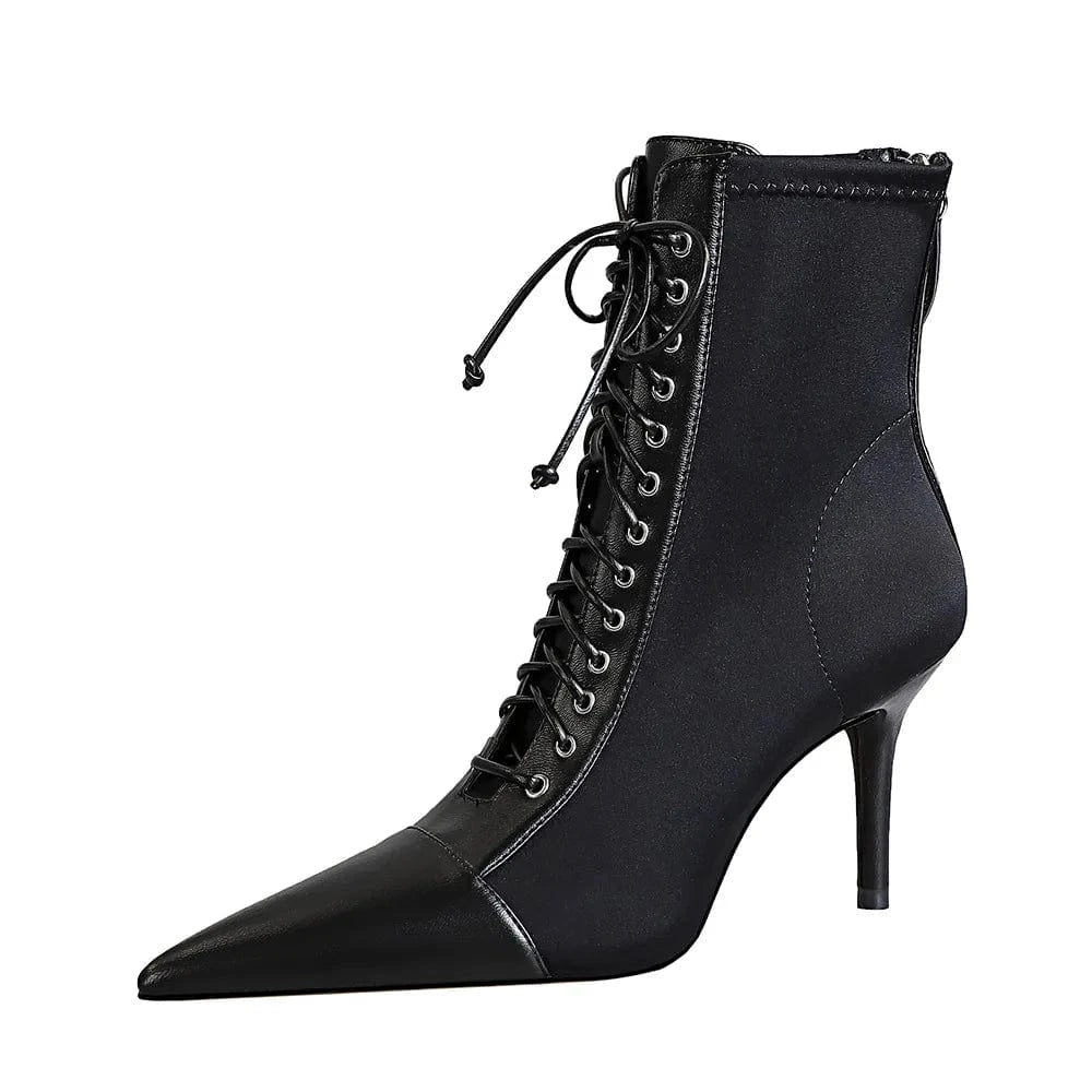 34-43 Slim Heel High Heel Shallow Mouth Pointy Lace up Short Boots Fashion Sexy Women's Boots Pumps Party Shoes