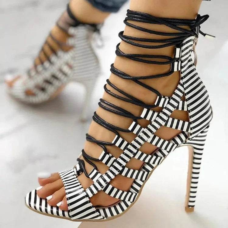 34-43 Summer European American Cross Strap Snakeskin High Heel Pointed Large Women's Sandals