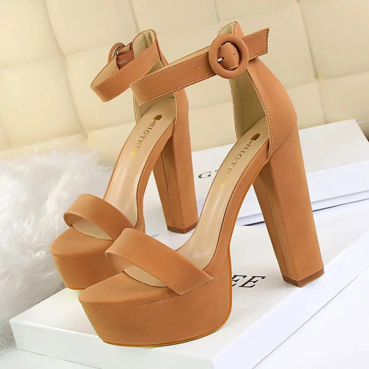 34-43 Thick Heel Ultra High Heels Sexy nightclub women's shoes Waterproof platform exposed toe belt buckle sandals