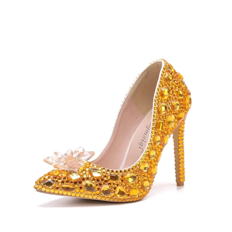 34 / 6 S4657F  Crystal new 11cm multi-color high-heeled stiletto low-top pointed blue banquet wedding high-heeled shoes