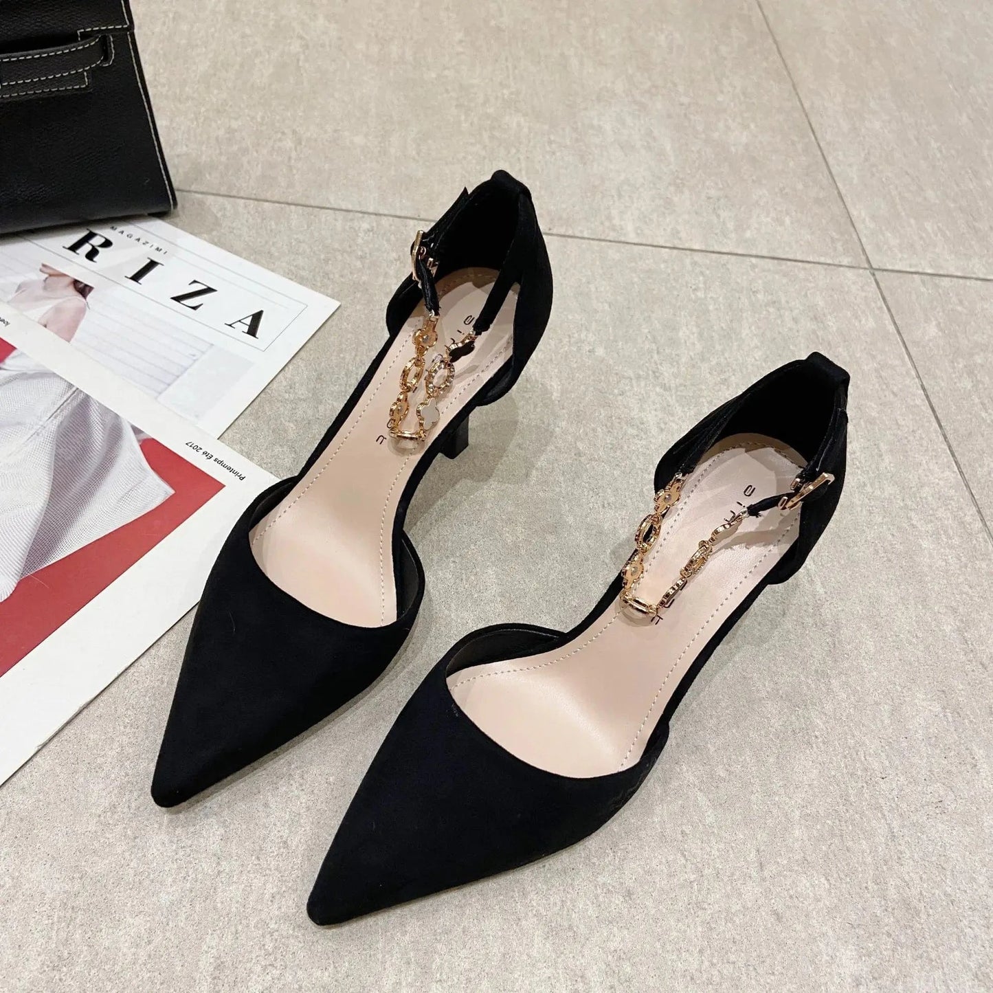 34 / Black 6cm Autumn Women Stilettos Versatile Suede Pointed-toe Zapatos De Mujer Wrap-toe Hollow Out High Heel Pumps Ladies Daily Dating Shoe