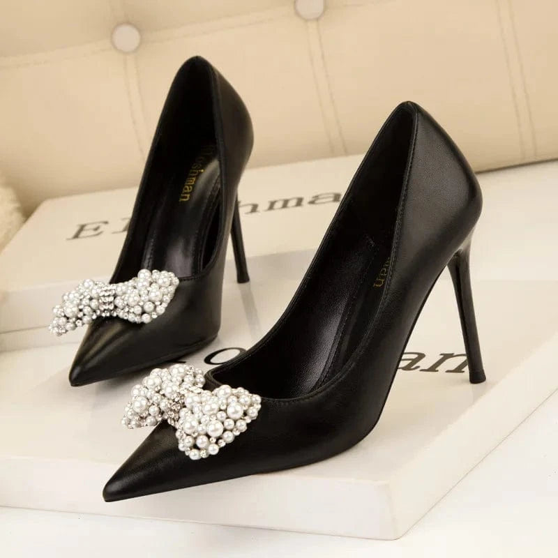 34 / Black(9.5cm)` New Elegant Banquet Ladies Shoes Women Pointed-toe Shallow Sandals Summer Autumn High Heel Pumps Female