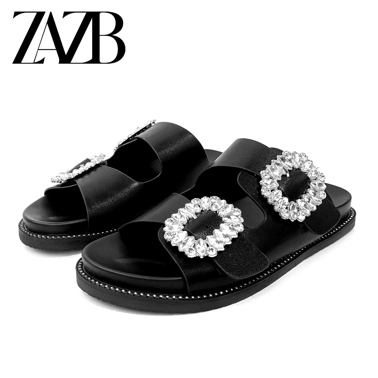34 / Black Customized designer shoes Metal button luxury slippers Women's and women's thick heel slippers Luxury women's fashion