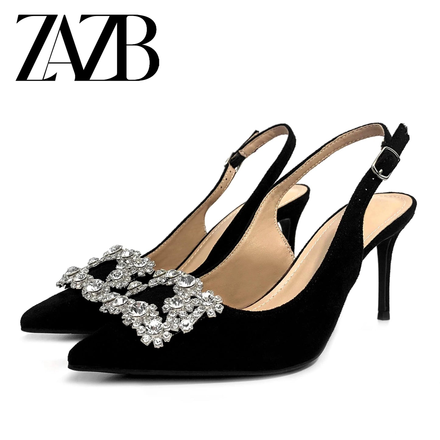 34 / Black Luxury Custom grace Pointed head for ladies high heel shoes women sandals rhinestone heels fashion stiletto party Pumps