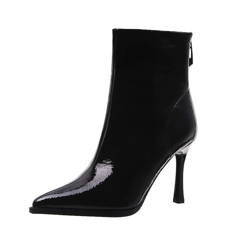 34 / Black Net red versatile thin heel pointed middle boots autumn 2022 new black high heel short boots Martin boots