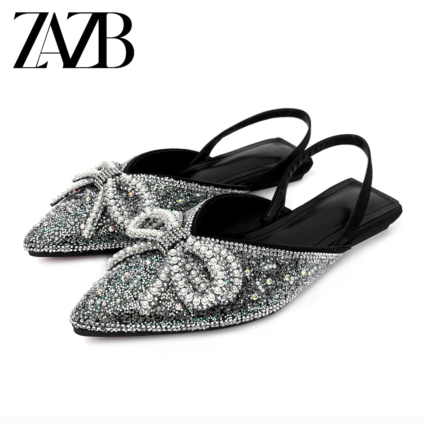 34 / Black New summer wholesale bowknot Pointed head women's flat sandals Rome fashion One word band shoes Elegant office