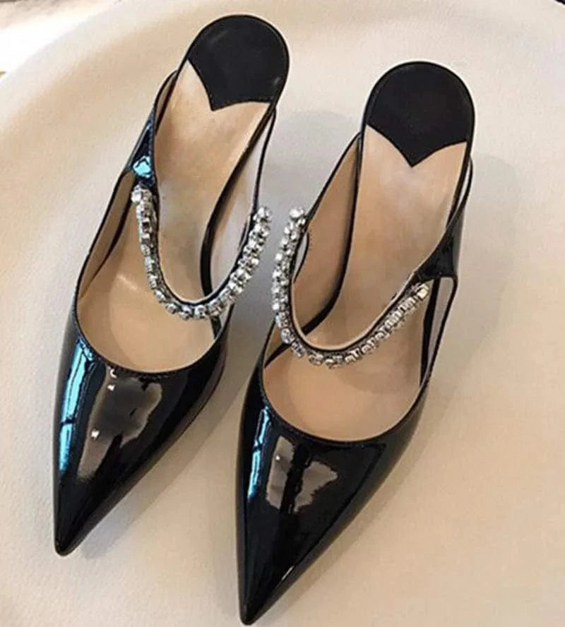 34 / Black Sandales A Talons Hauts Design Fashion Elegant Ladies Sexy Rhinestone Dress Shoes Women Pointy Toe Stiletto High Heeled Sandals