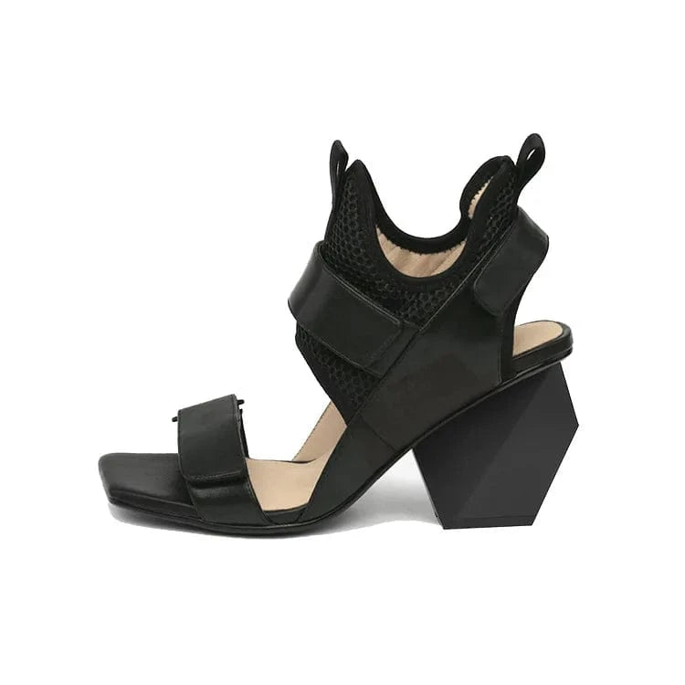34 / Black Summer Sandals Women Fashion Square-toe Open-toe Roman Shoes Hollow Out Ankle Strap High Heel Sandals For Ladies Party Sandalias