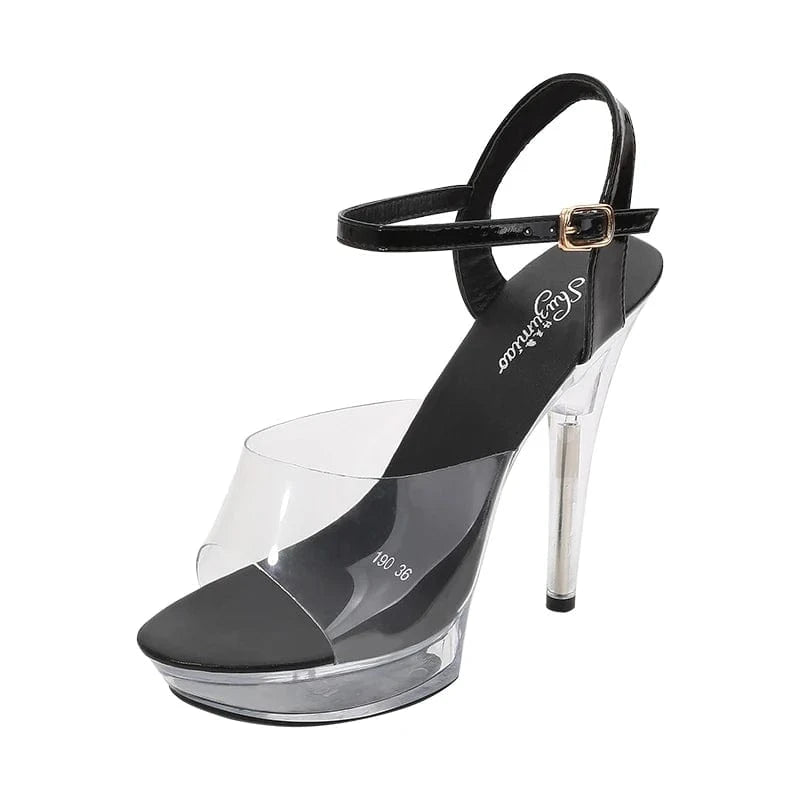 34 / Black Trendy Summer Women Heel Shoes Transparent Platform High Heels High Quality Ankle Strap Sandals Ladies