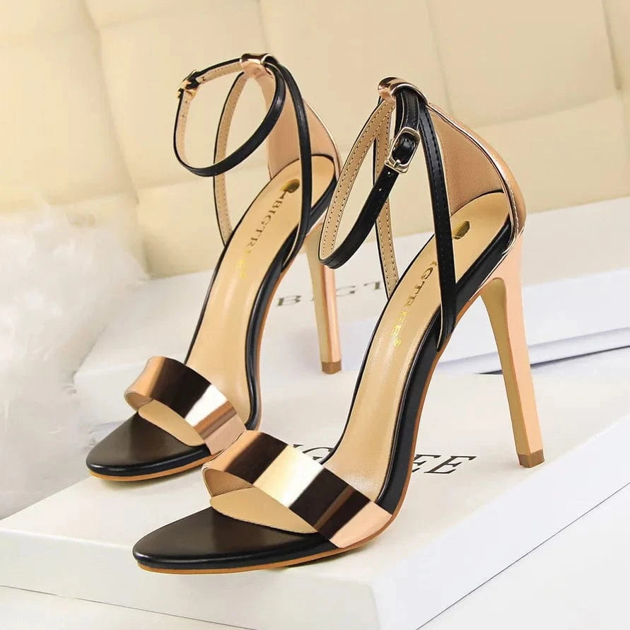 34 / Champagne 34-40 Fashion Sexy Nightclub Slim Heel Super High Heel Hollow out Color Block One word Open Toe Hollow out Women Sandals
