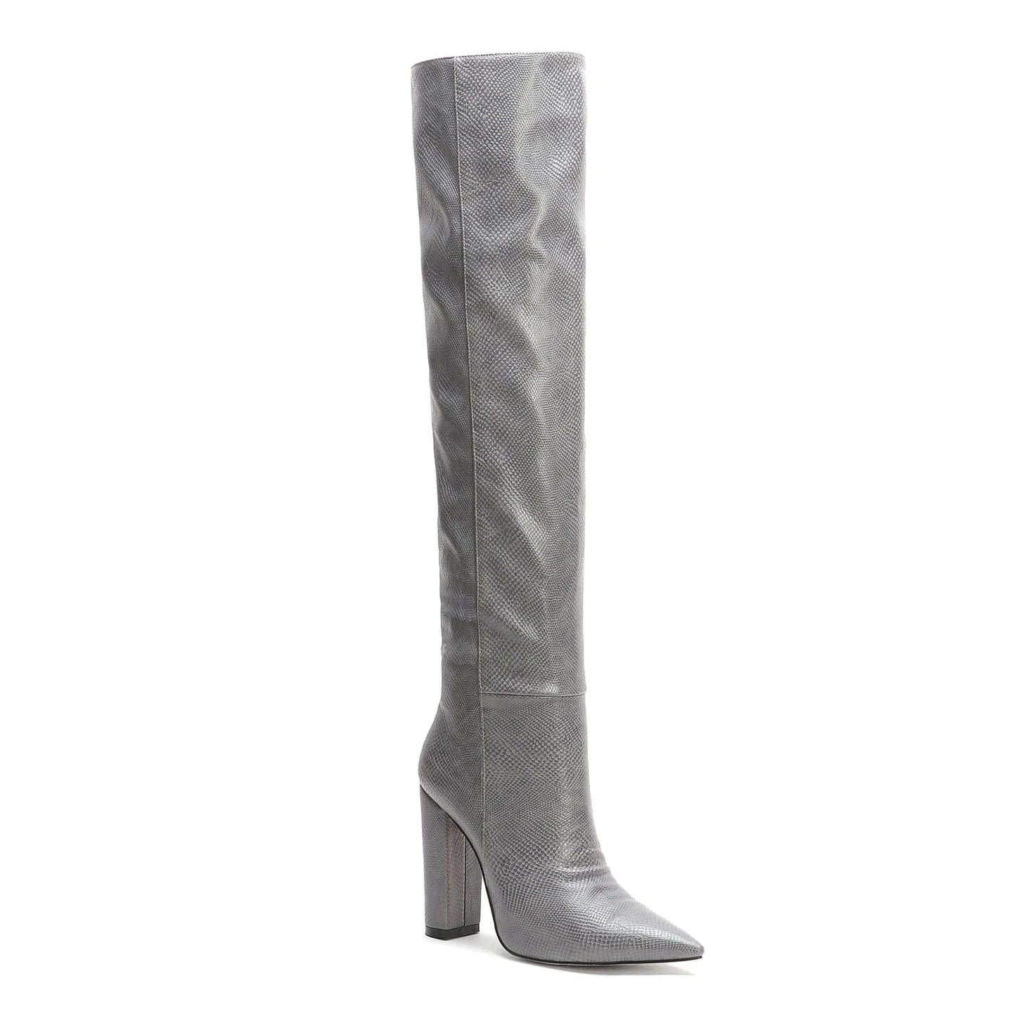 34 / Grey New Design Fashion Wholesale Pure Color Print Snake Skin Women Rubber Ladies Knee High Women's Boots