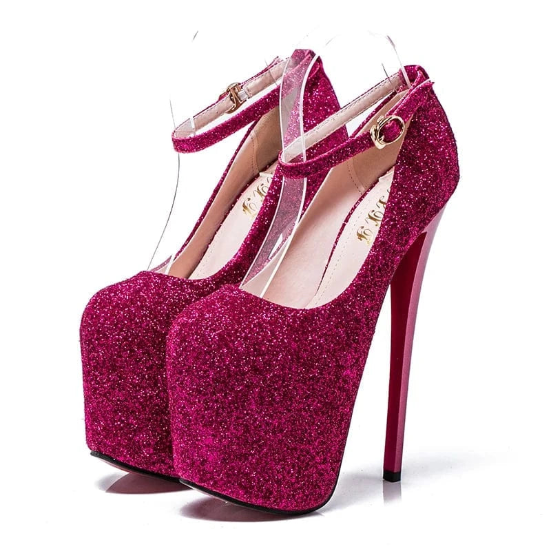 34 / hot pink Trendy Stripper Heel Shoes Female 19 CM Super High Heel Stilettos Big Size Ankle Strap Platform Shoes Women