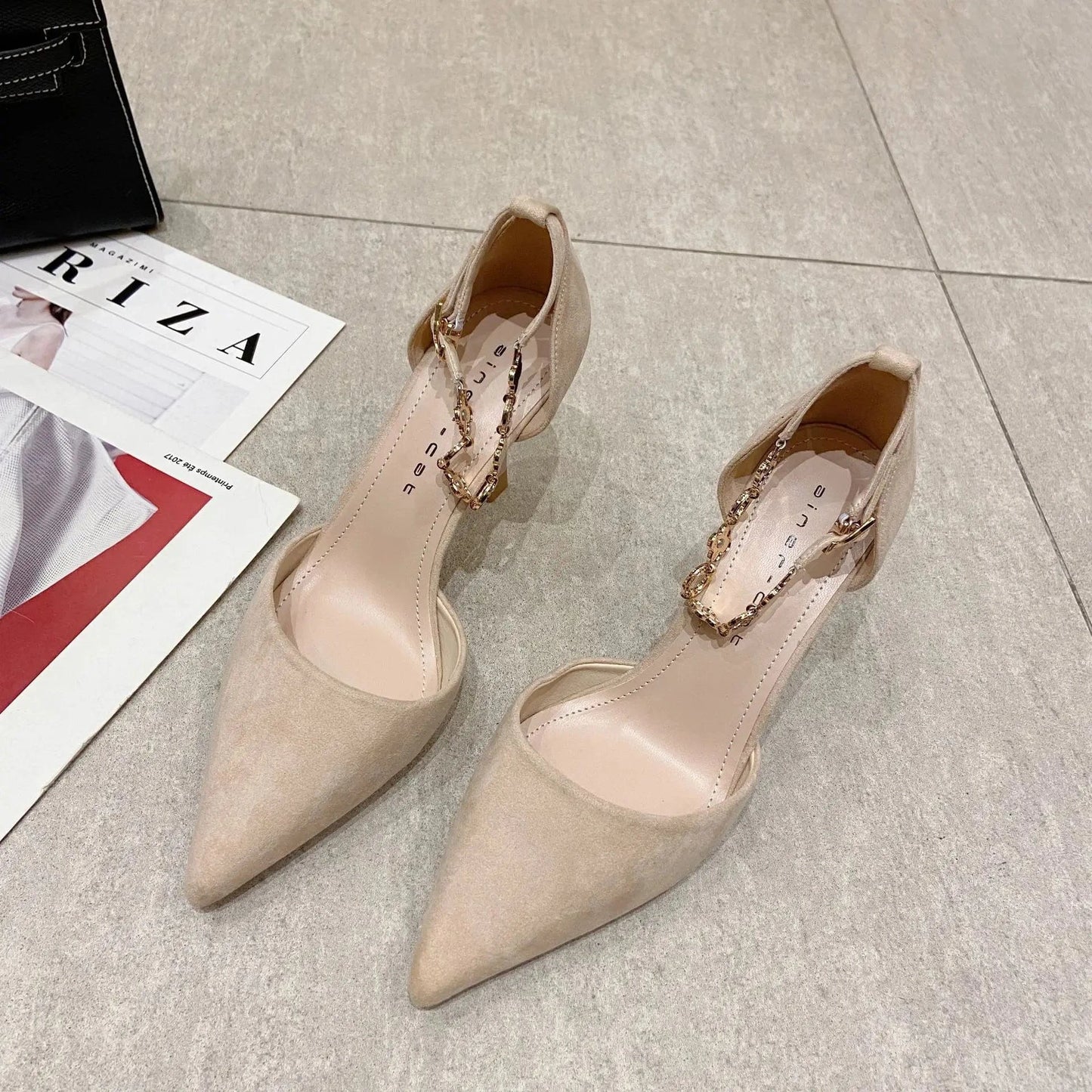 34 / Nude 6cm Autumn Women Stilettos Versatile Suede Pointed-toe Zapatos De Mujer Wrap-toe Hollow Out High Heel Pumps Ladies Daily Dating Shoe